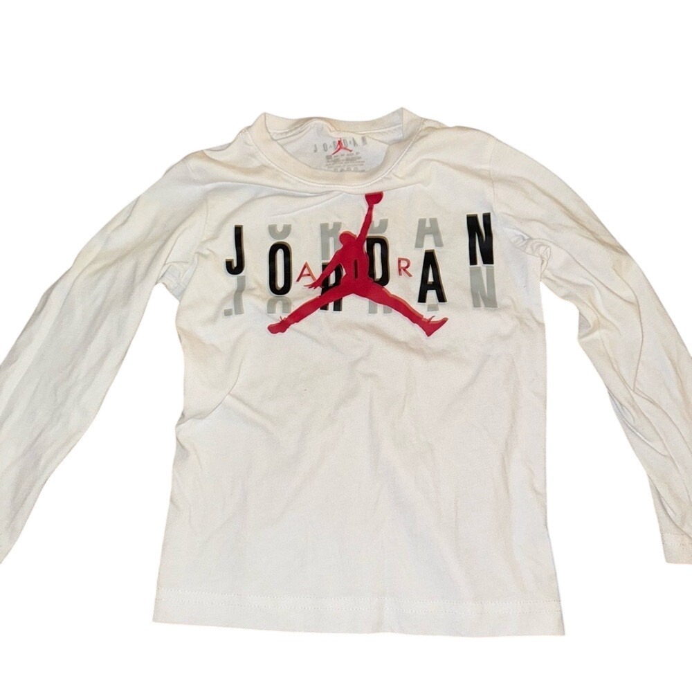 Jordan Boys Long Sleeve Jumpman Graphic T-Shirt White Cotton Blend Size 4 XS
